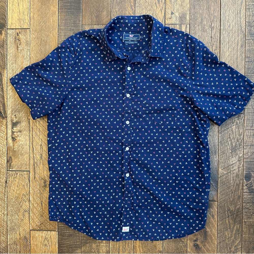 Vineyard Vines Navy Mini Fish Hook Mens Murray Shirt Slim Fit Size Large